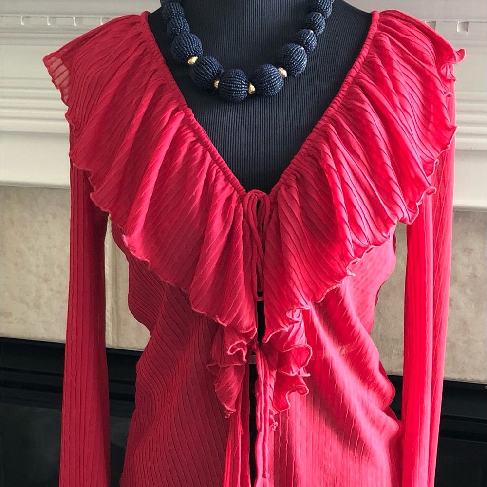 Zara Blouse Top Flare Bell Long Arms Women’s Size Small PinkV-Neck Tie.